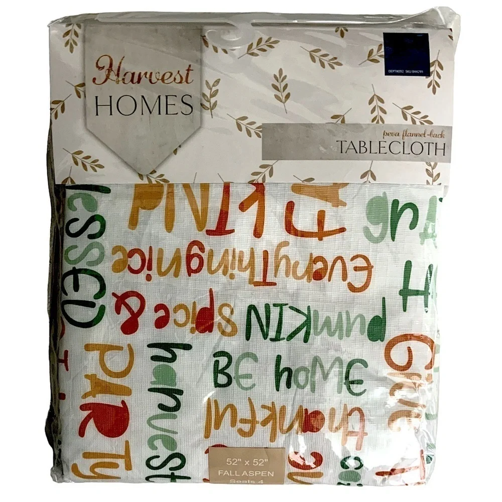 Harvest Homes Tablecloth Thanksgiving Indoor Outdoor Multicolor Square 52 in